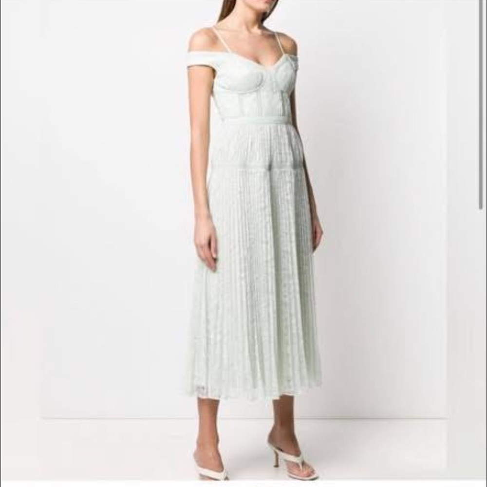 Self-Portrait Green Sweetheart Midi Dress